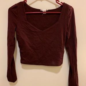 Burgundy long sleeve crop top